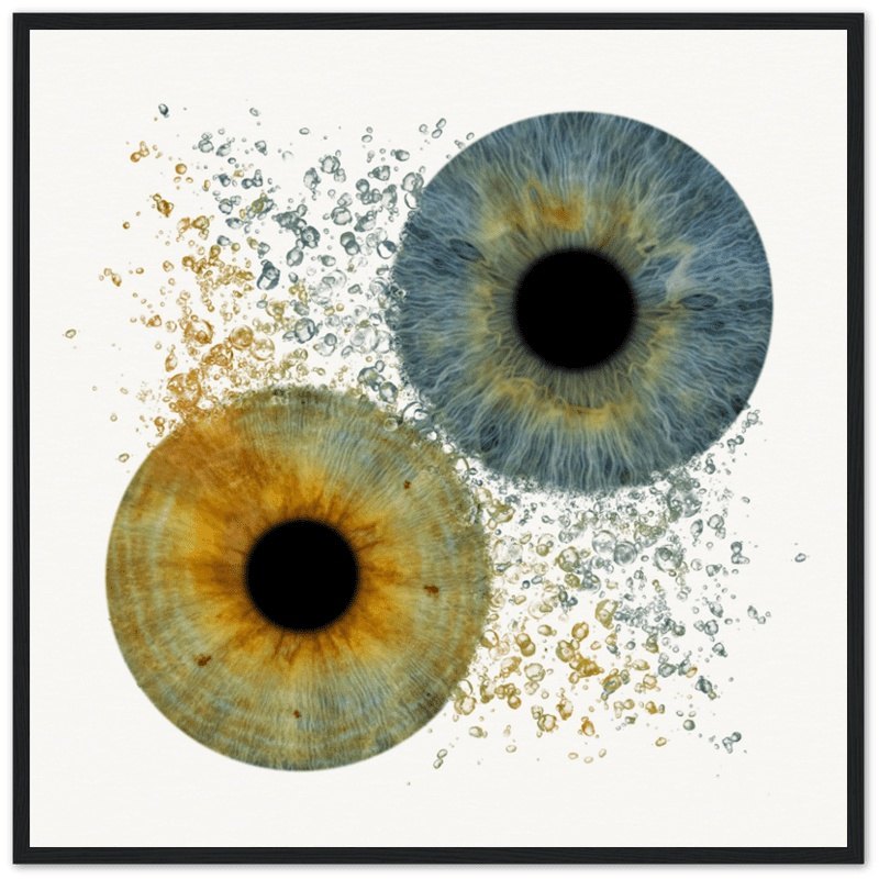 Personalized iris art with black frame on white background