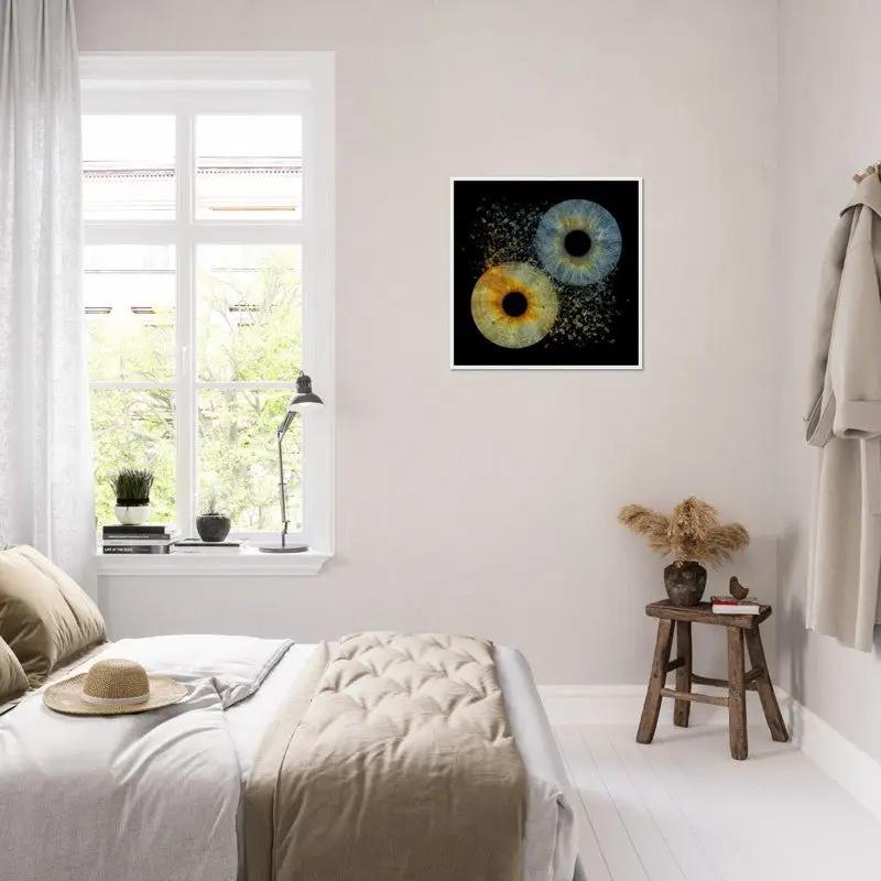 Iris poster in bright bedroom setting