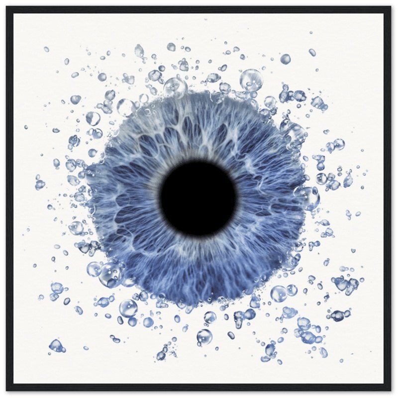 Personalized iris art in black frame with water effect