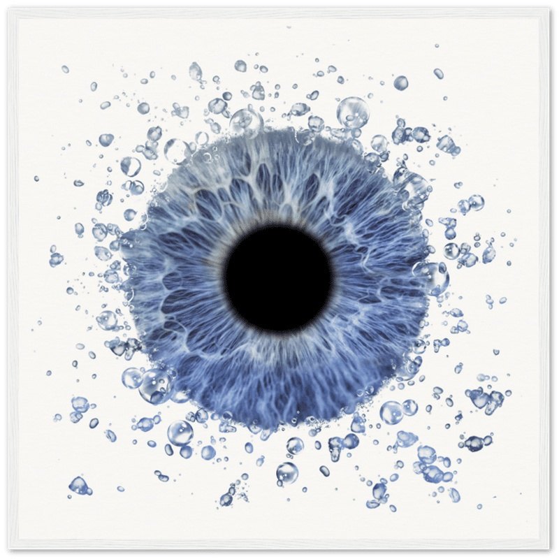 Personalized iris art in white frame with water effect
