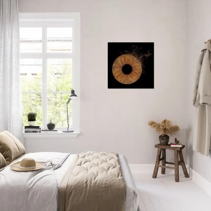 Custom iris poster in bright bedroom with natural light