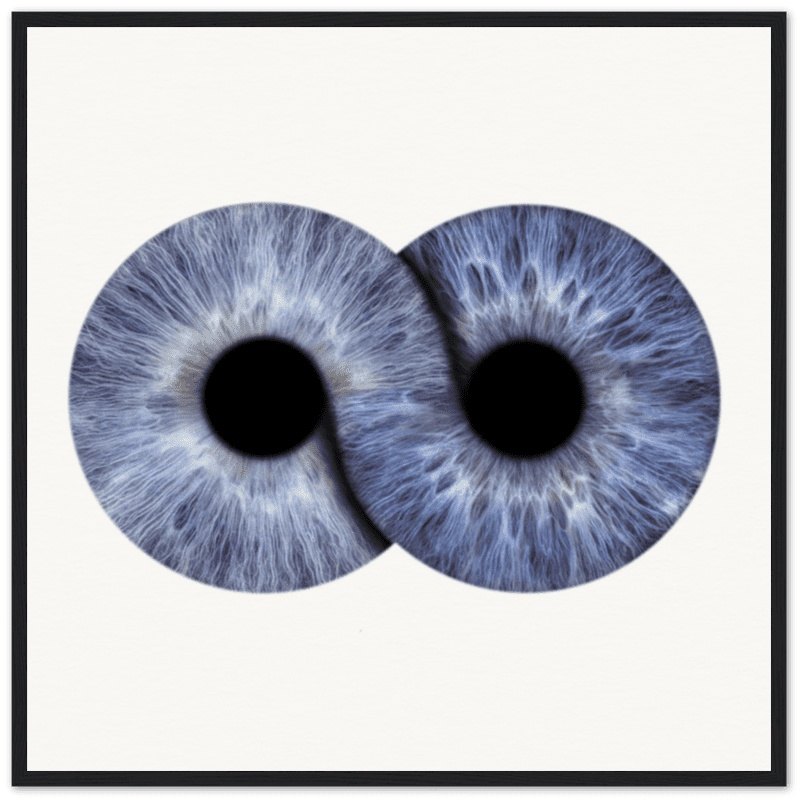 Custom duo iris black framed poster on white background