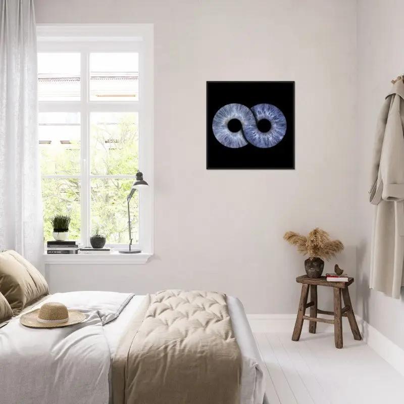 Duo iris framed poster in bright bedroom setting