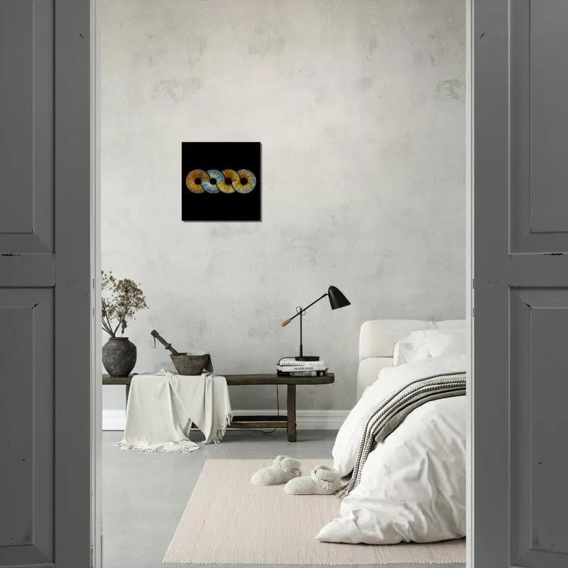 Elegant iris canvas in stylish bedroom