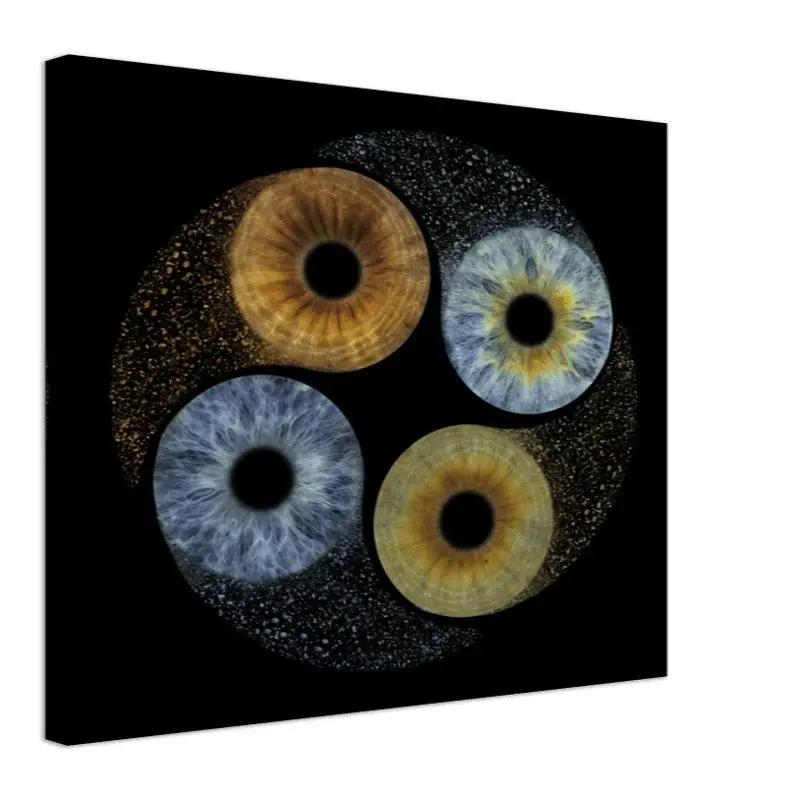 Ethereal Quartet Iris Canvas with four colorful irises on black
