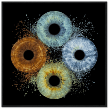 Colorful abstract art of eye-like shapes on a black background