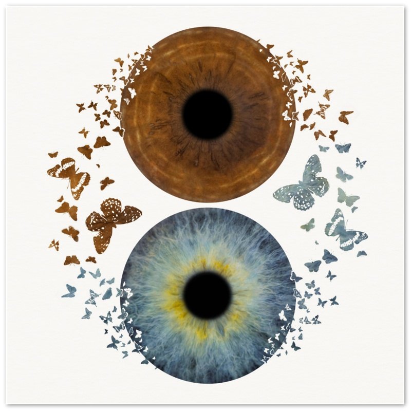 Custom duo iris poster with butterflies on black background