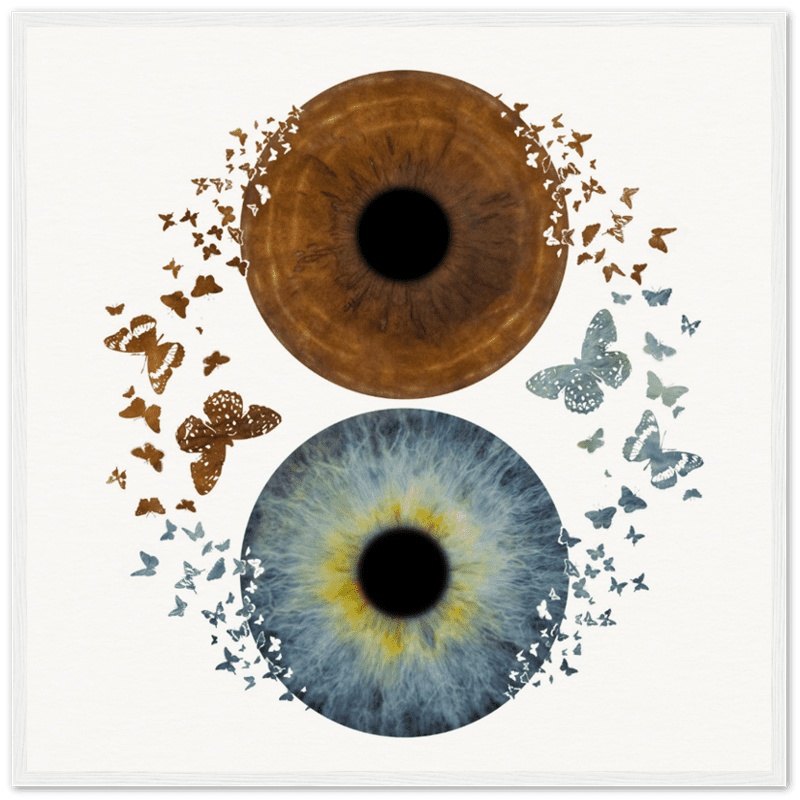 Custom duo iris poster with butterflies on black background