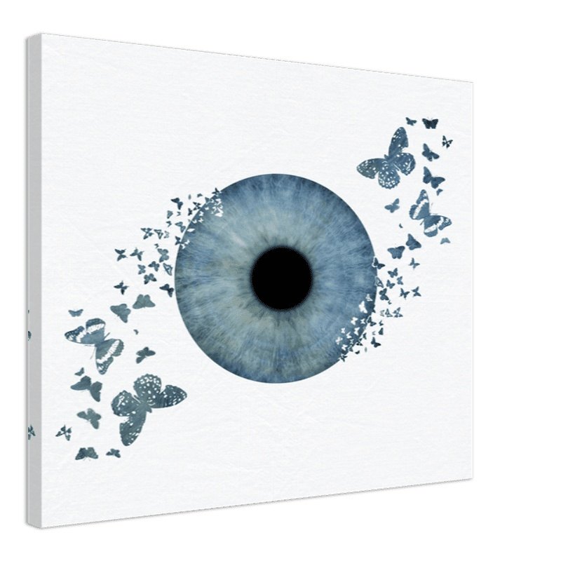 Personalized iris canvas with butterfly design on white background