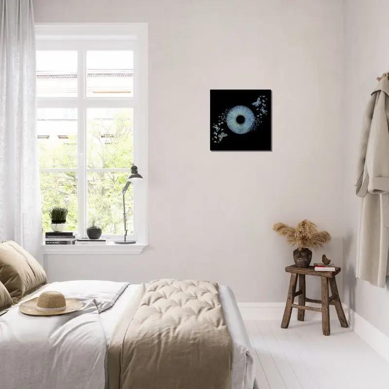 Custom iris canvas with butterflies in modern bedroom
