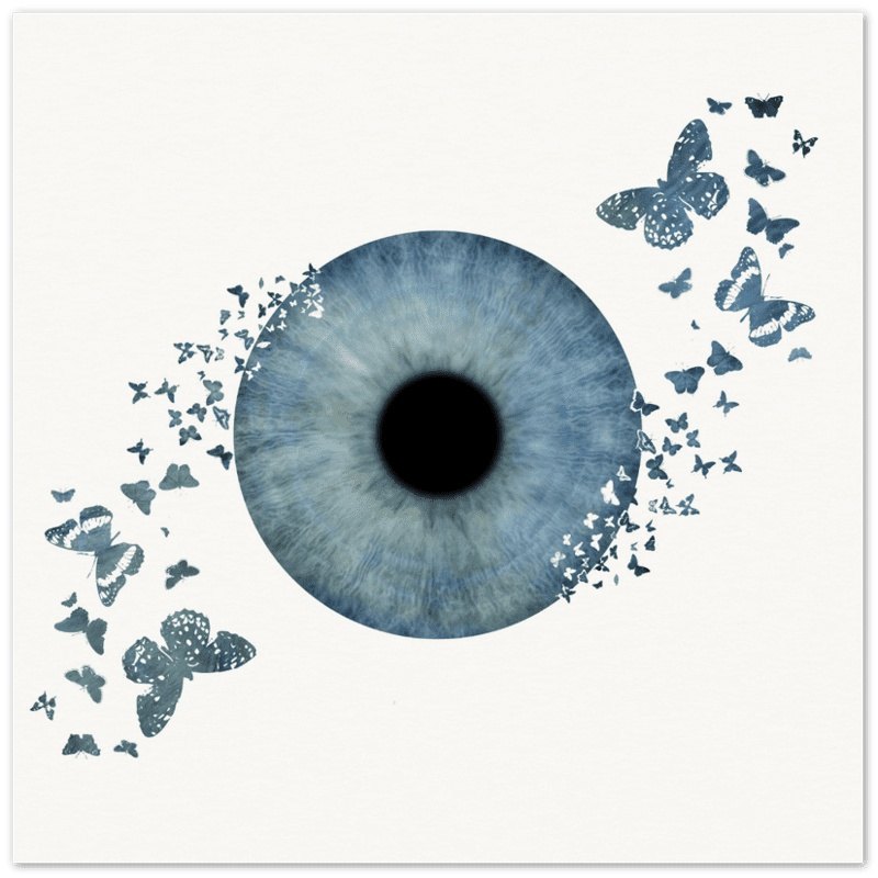 Custom Iris Premium Poster with butterfly effect on black background