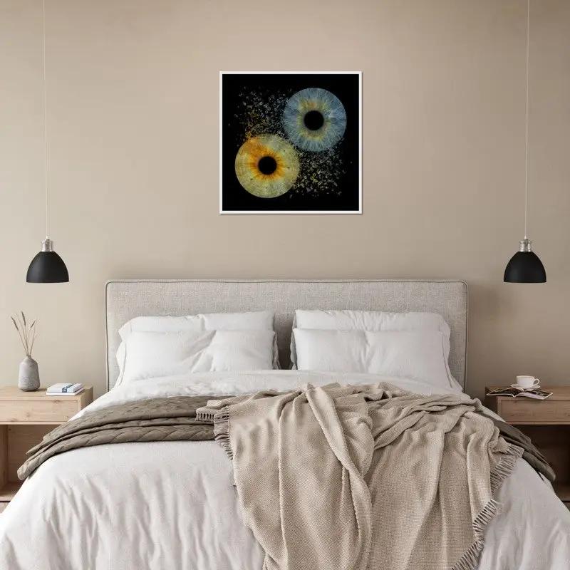 Iris poster in bedroom above bed