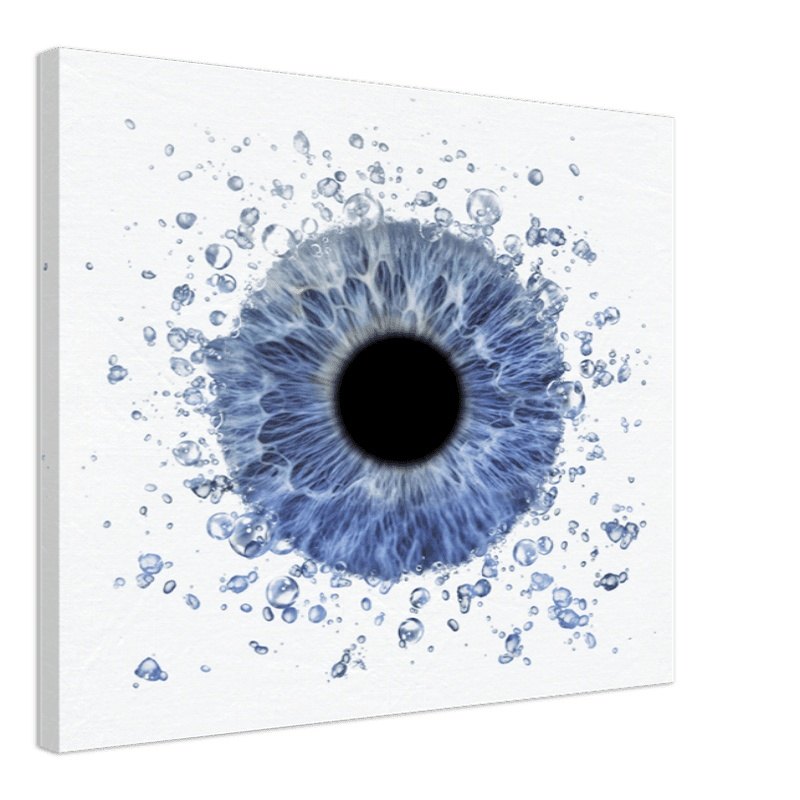 Custom iris canvas art with dewdrop effect on black background