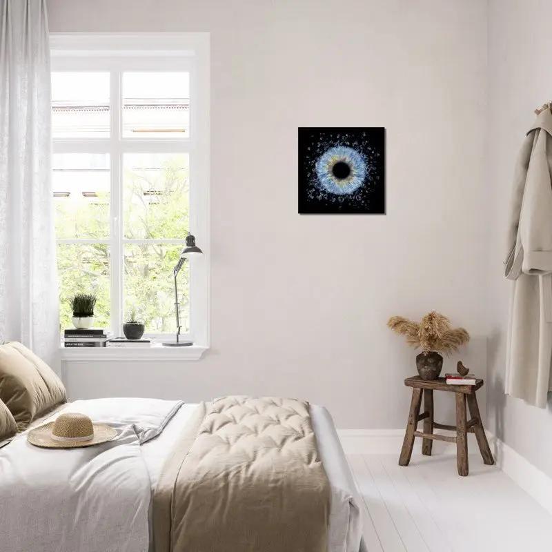 Iris canvas art displayed in a modern bedroom