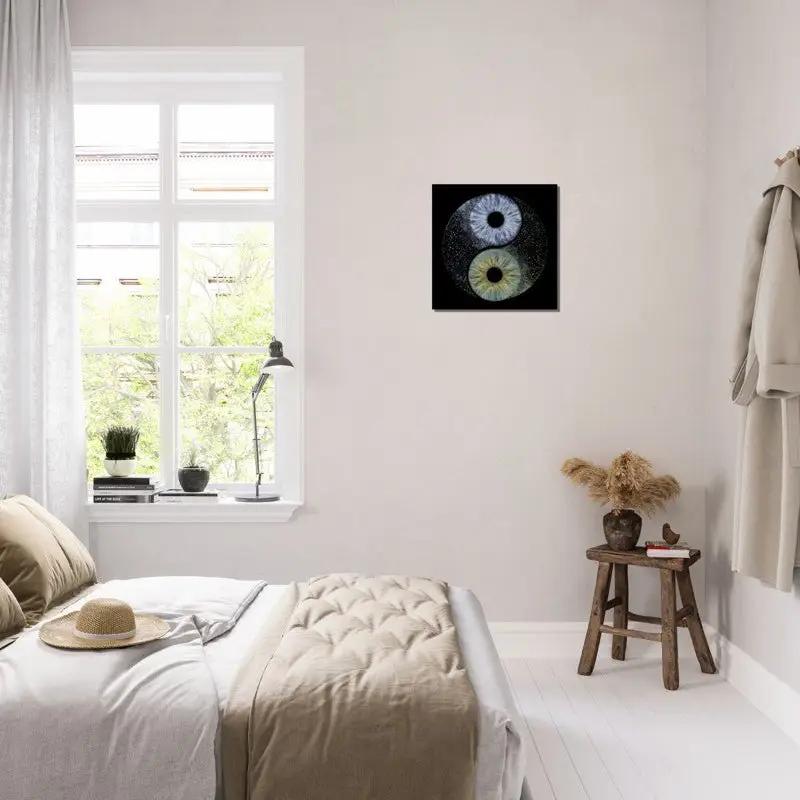 Ethereal iris canvas art displayed in a modern bedroom