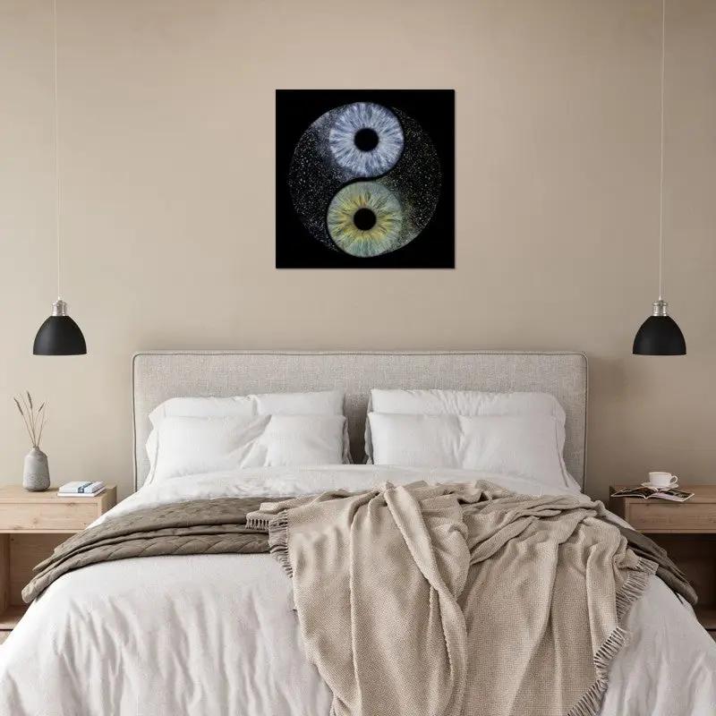 Iris Blink Poster above bed in modern bedroom
