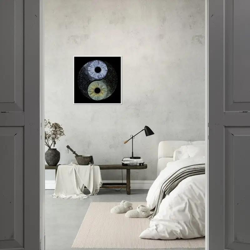 The Ethereal iris poster in modern bedroom, black background