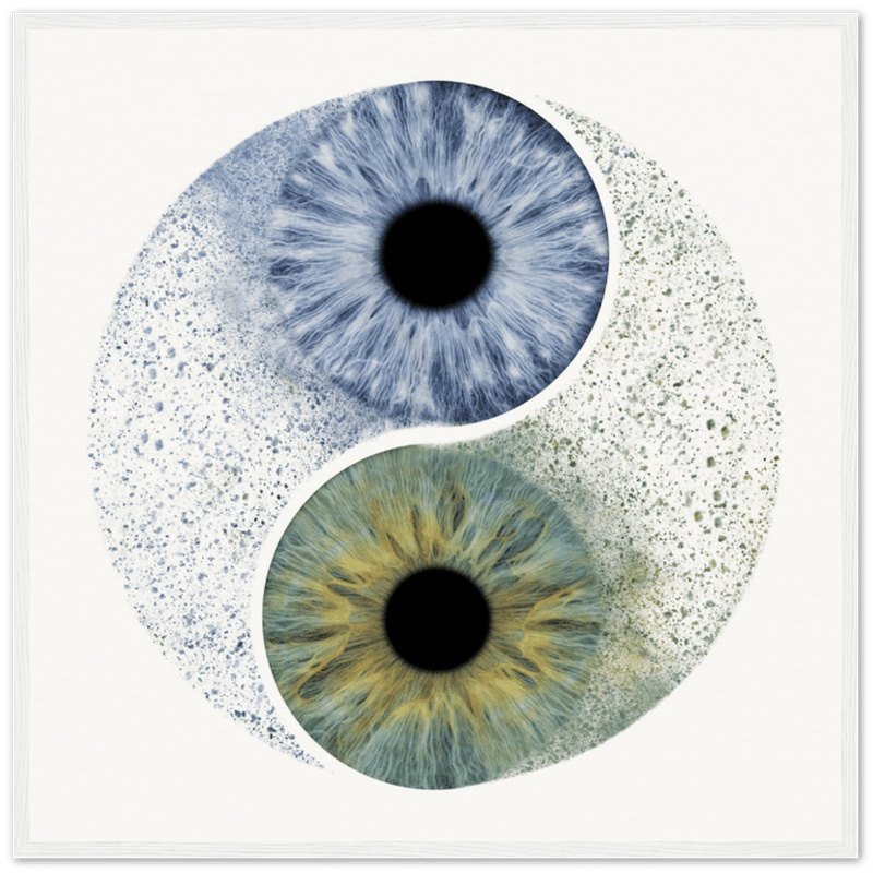 The Ethereal duo iris poster with white frame, black background