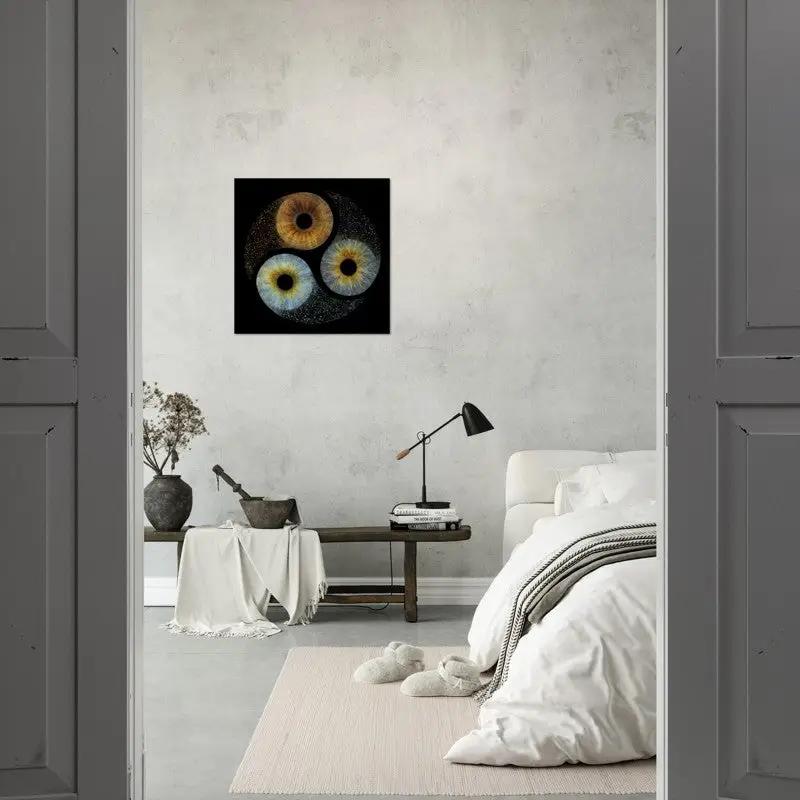 Trio Iris Poster in minimalist bedroom decor