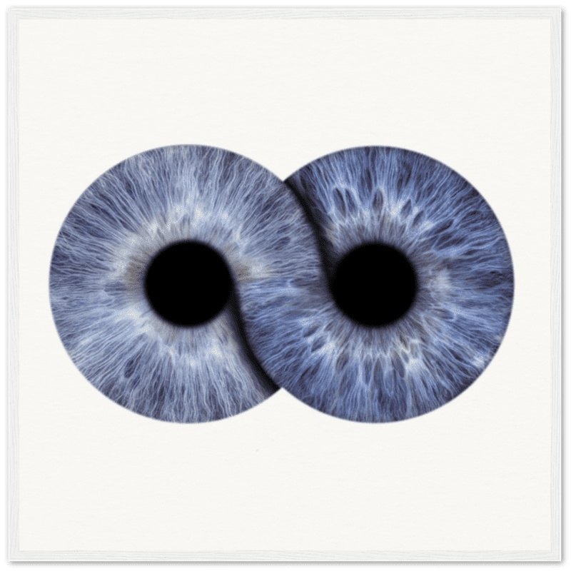 Infinite duo iris art on black background, white frame