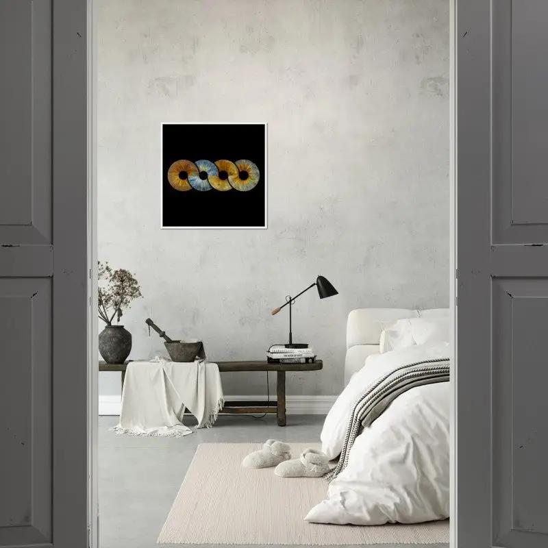 Iris framed poster in modern minimalist bedroom