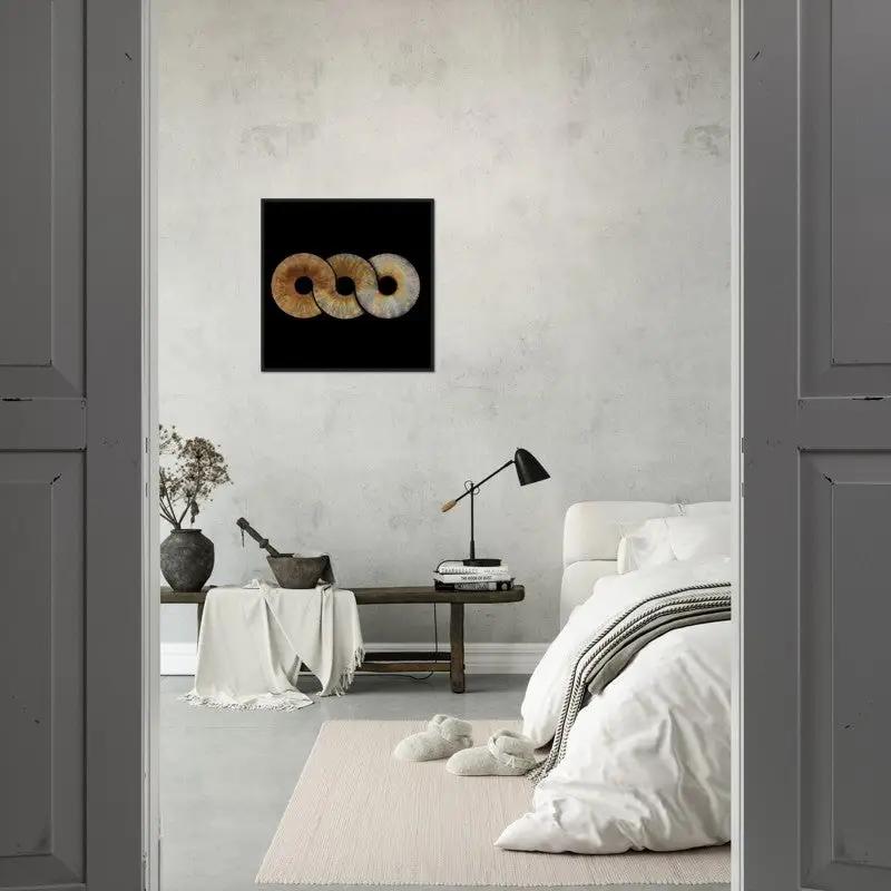 Trio iris black framed poster in a modern bedroom