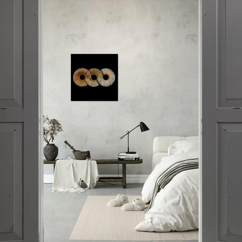 Custom Trio Iris Poster in stylish bedroom decor