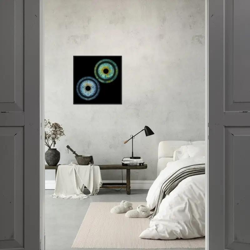 Iris framed poster in minimalist bedroom decor