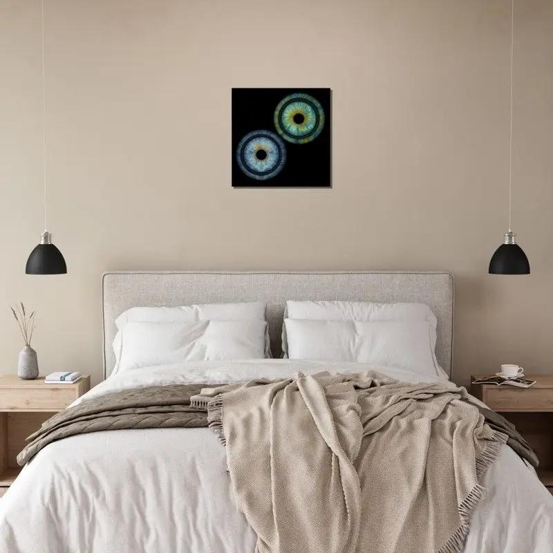 Elegant bedroom featuring Iris Canvas art