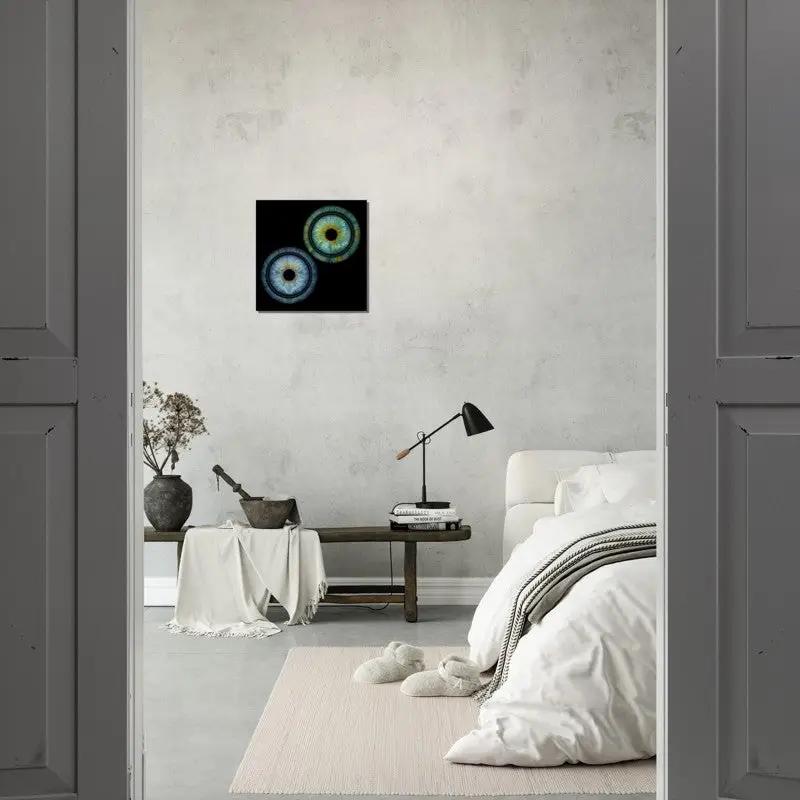 Stylish bedroom with Iris Canvas wall art