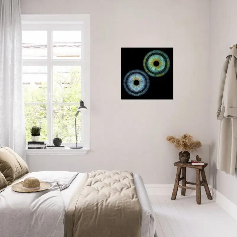 Duo iris poster in bright bedroom setting
