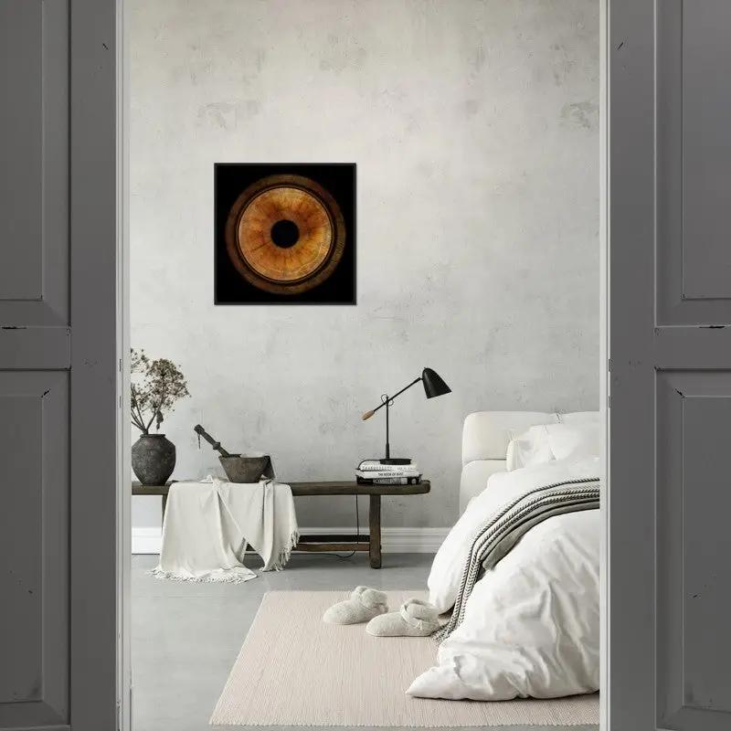 Iris black framed poster in minimalist bedroom decor