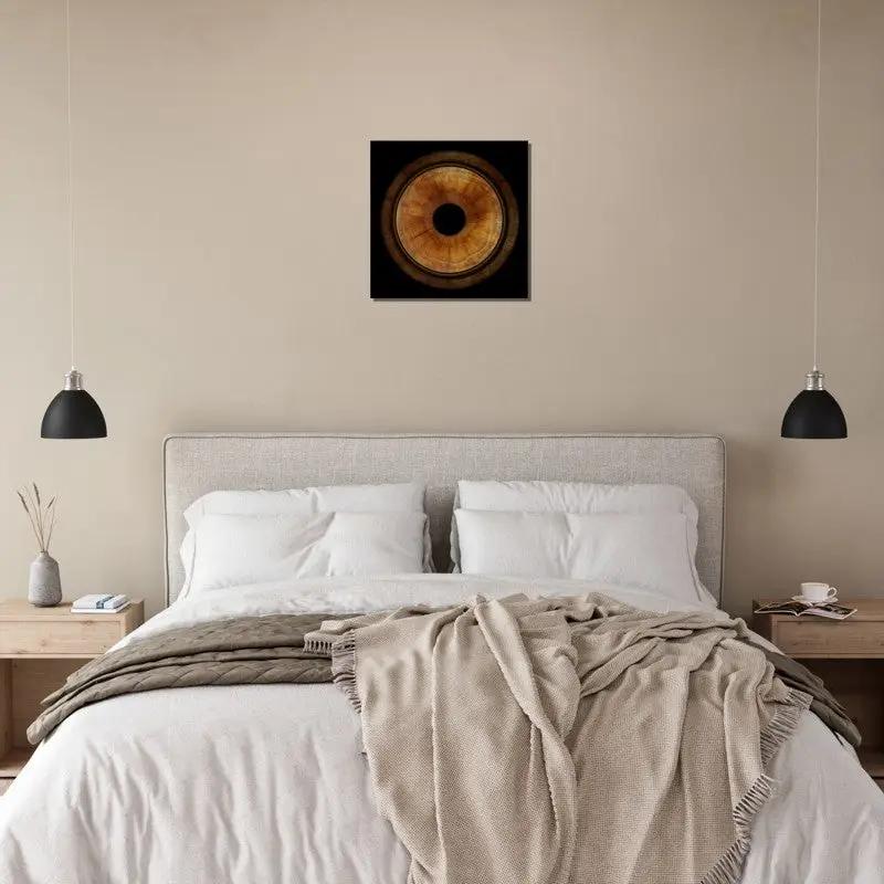 Iris canvas displayed above bed