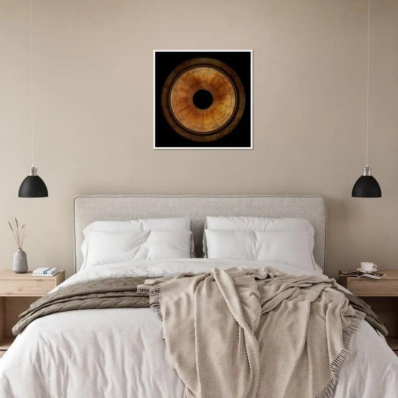 Iris poster in bedroom above bed, modern decor