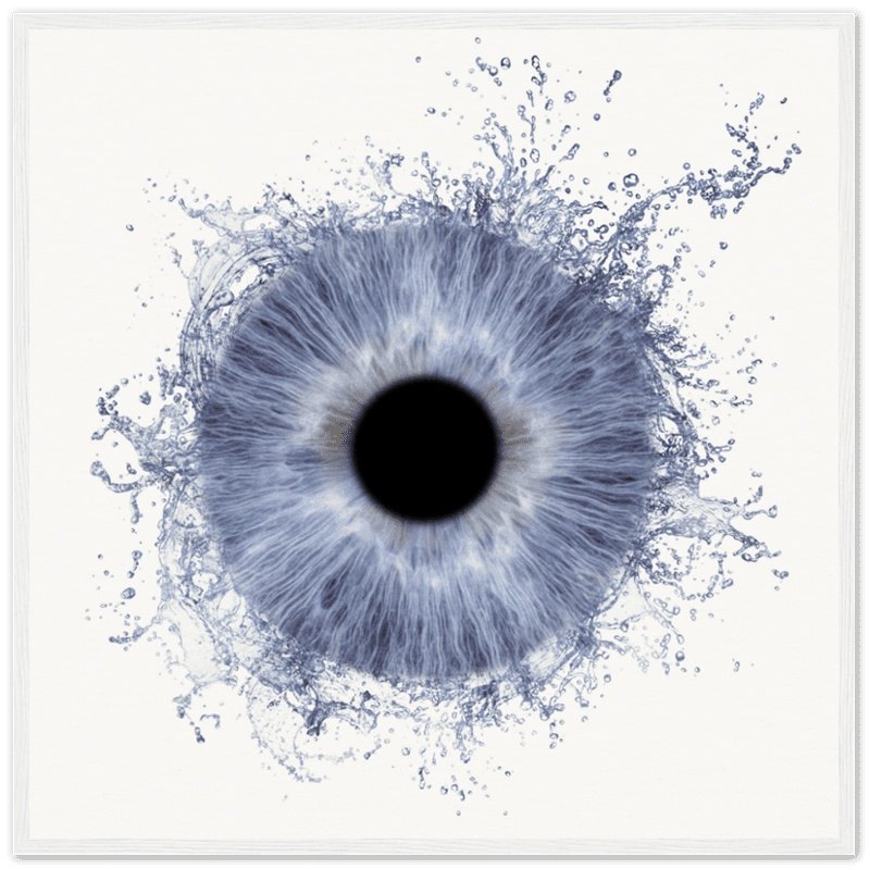 Mystic iris art with black background, white frame