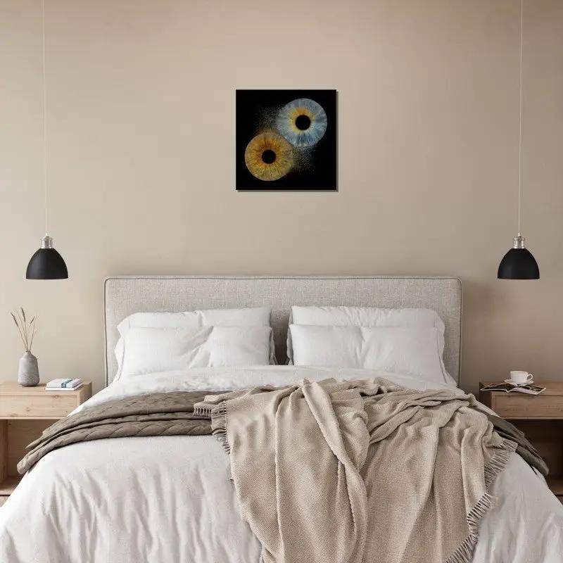Elegant bedroom featuring Iris Canvas artwork