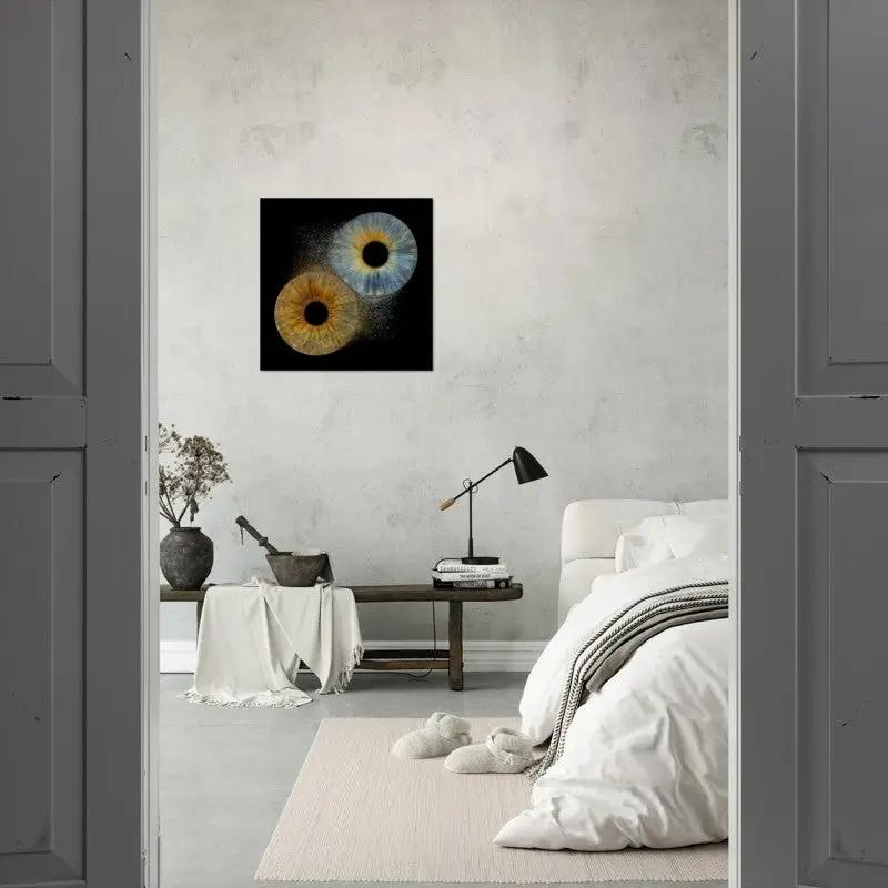 Iris poster in minimalist bedroom setting