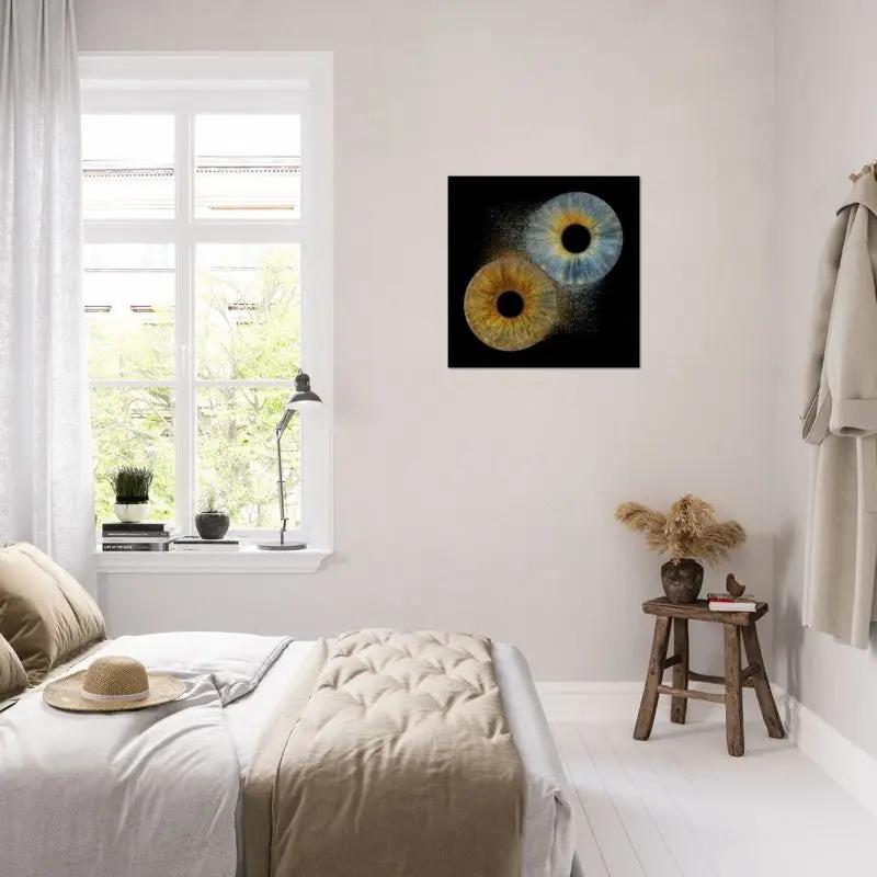 Iris poster in bright bedroom with natural light