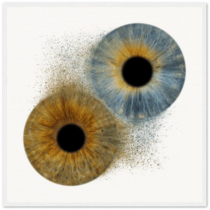 Custom duo iris poster with white frame on light background