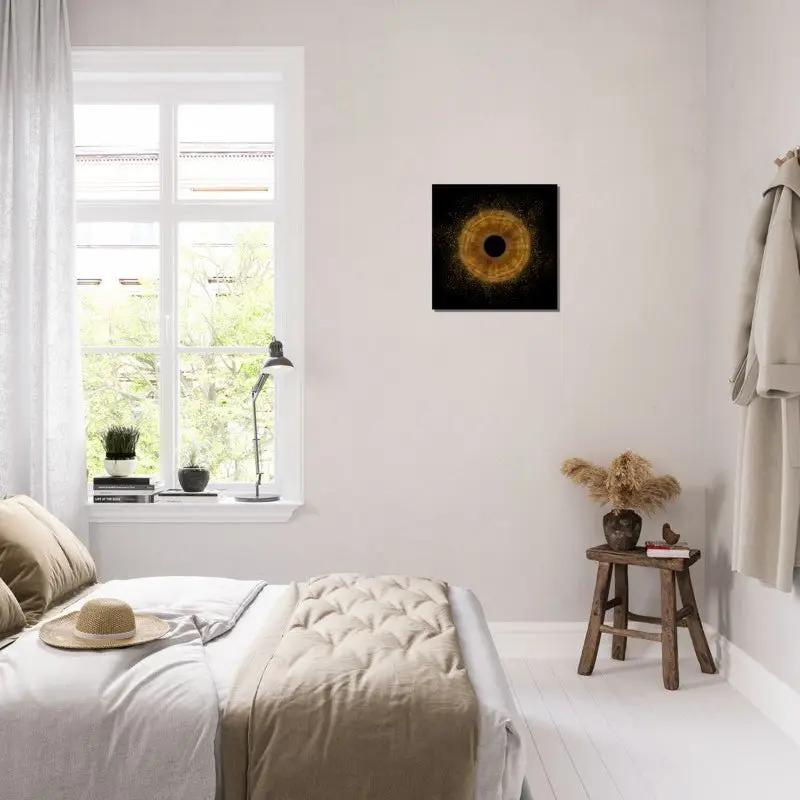 Radiant iris canvas art displayed in a modern bedroom