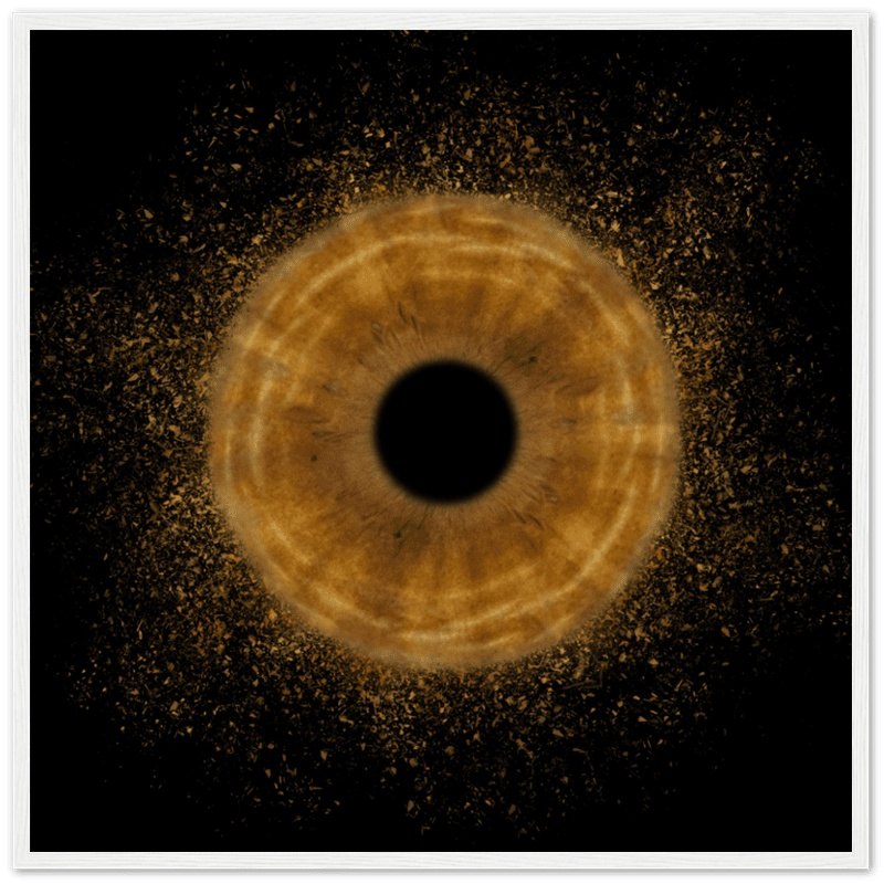 Custom iris poster with black background in white frame