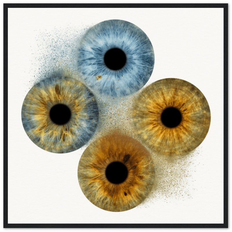 Custom quartet iris poster with black frame on dark background