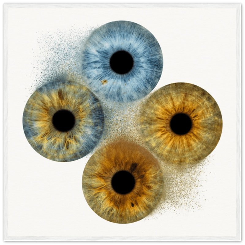 Quartet iris poster with vibrant colors on black background