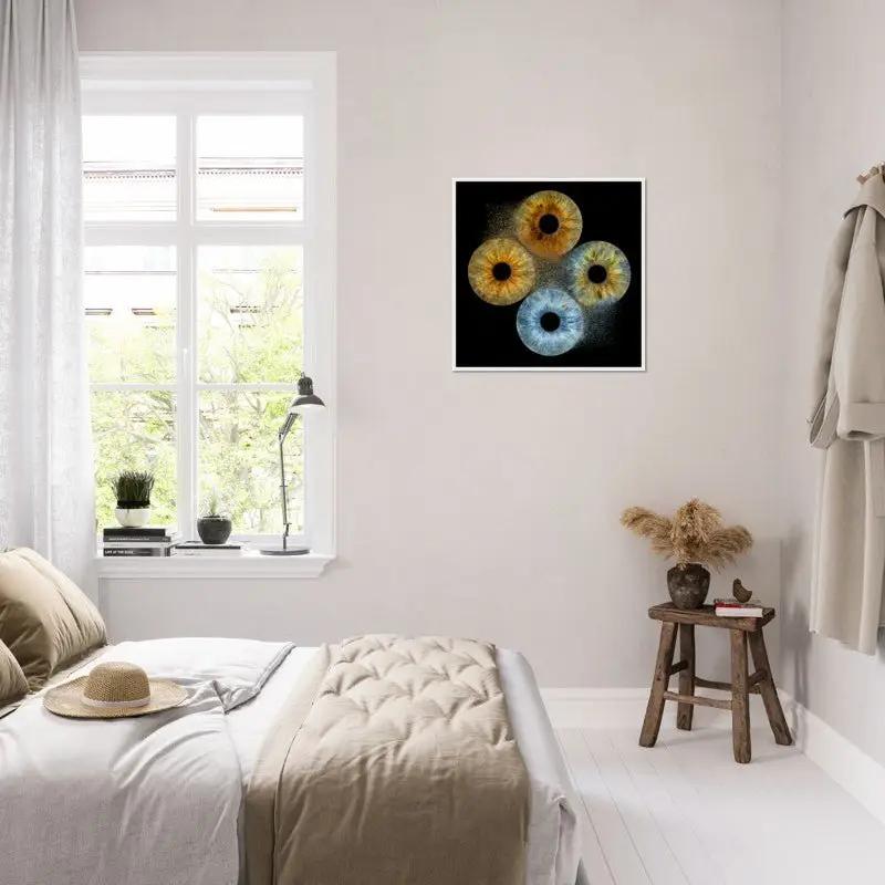 Iris poster in a bright bedroom with natural light