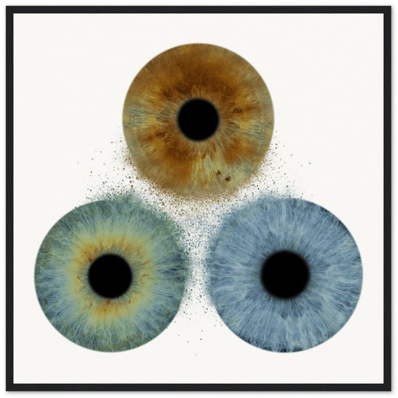 Custom trio iris black framed poster on dark background