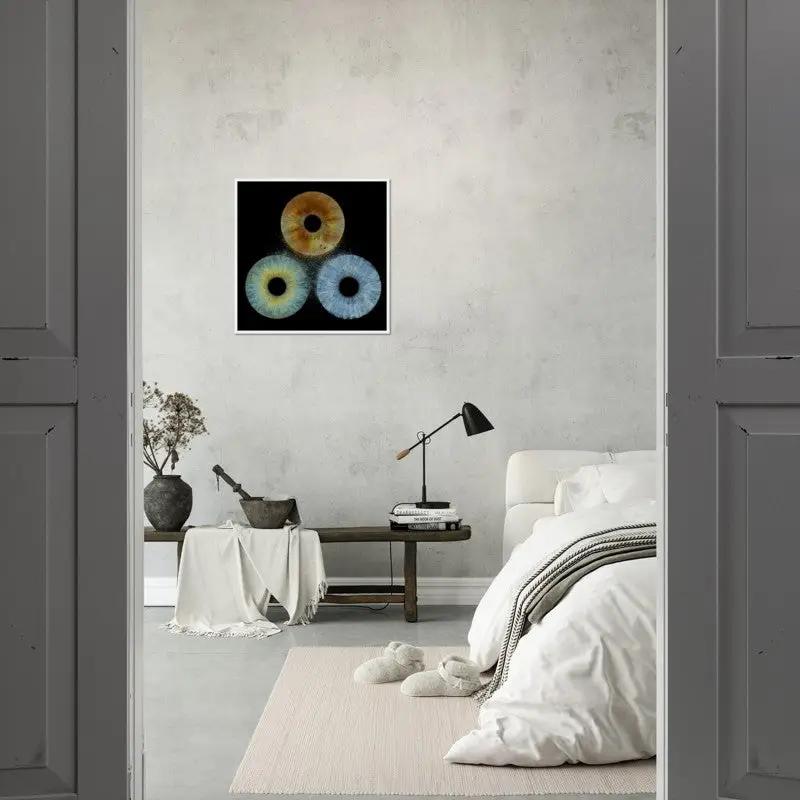 Iris trio poster in minimalist bedroom
