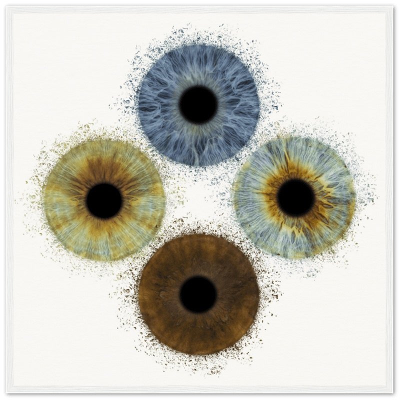 Custom quartet iris poster with white frame on white background