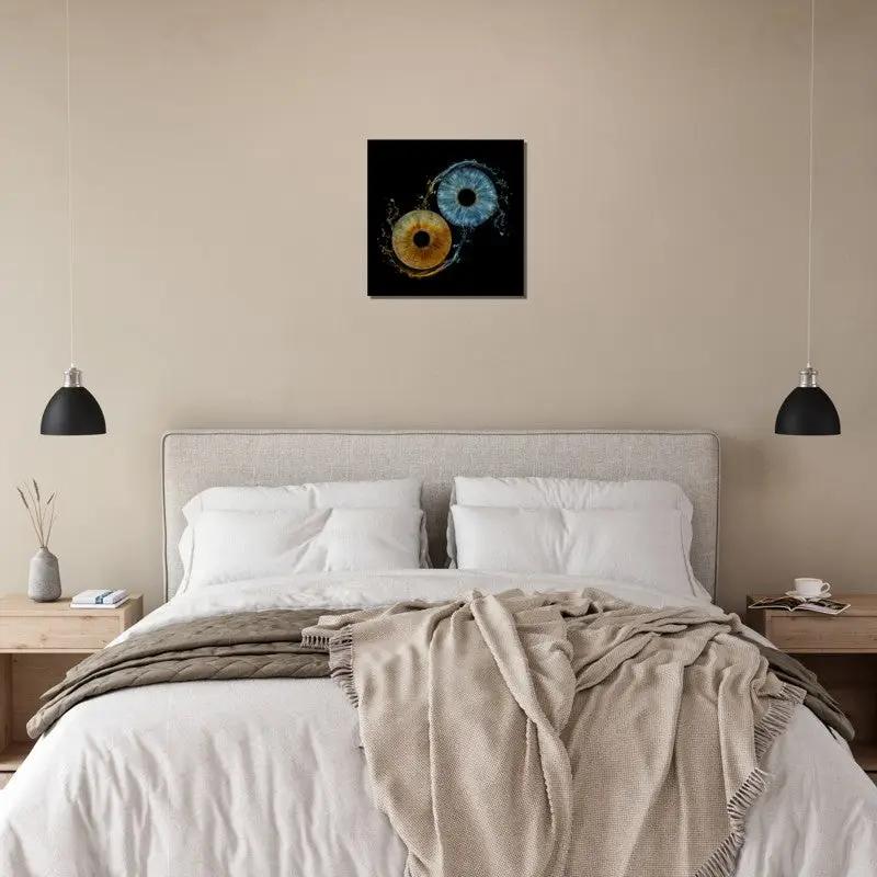 Custom Duo Iris Canvas above bed