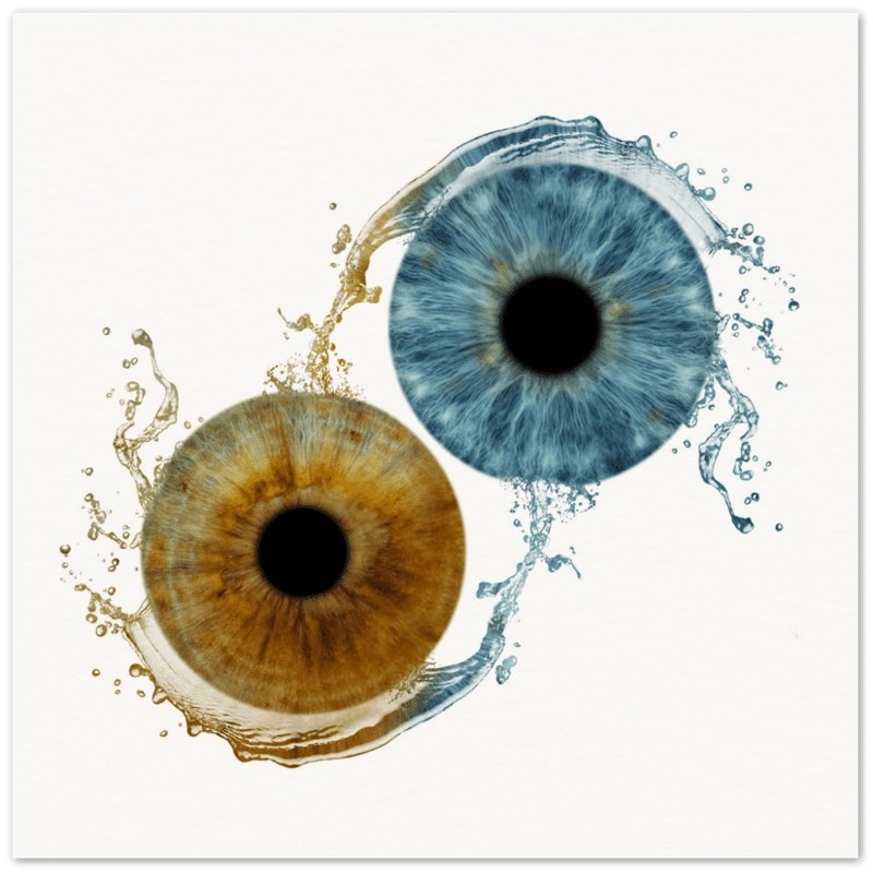 Custom Duo Iris Premium Poster with blue and brown irises on black