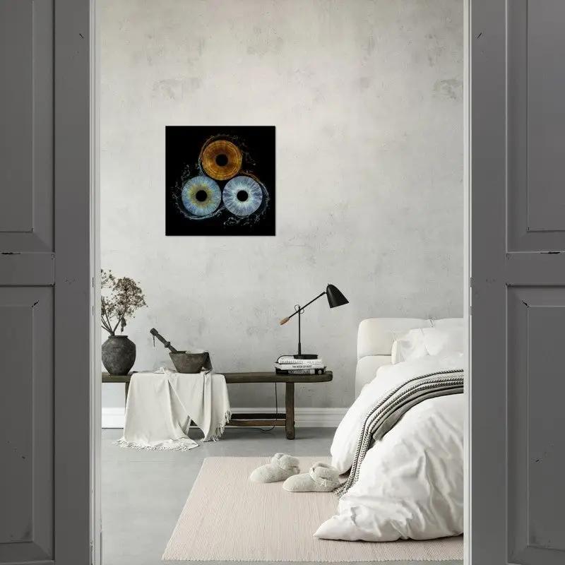 Trio Iris Poster in minimalist bedroom decor